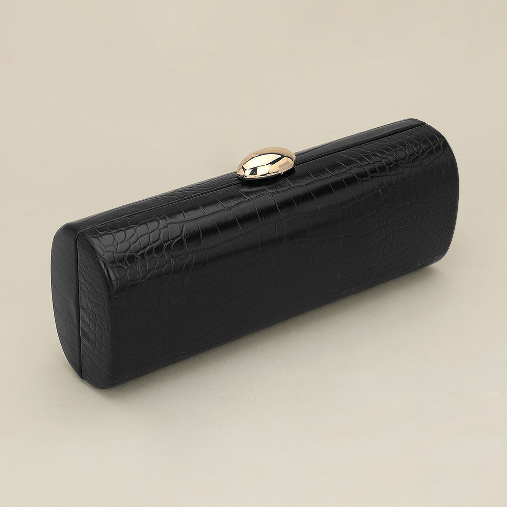 Madeline Love Black Faux Leather Textured Pattern Clutch Evening Bag - Bags & Wallets