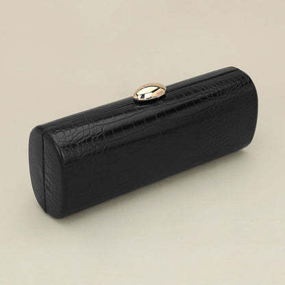 Madeline Love Black Faux Leather Textured Pattern Clutch Evening Bag - Bags & Wallets