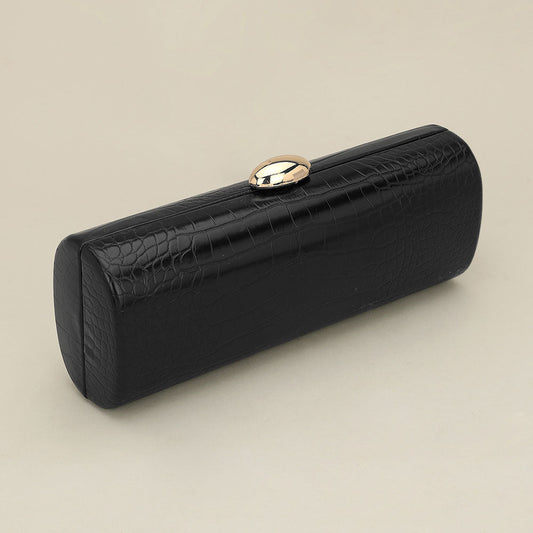Madeline Love Black Faux Leather Textured Pattern Clutch Evening Bag - Bags & Wallets