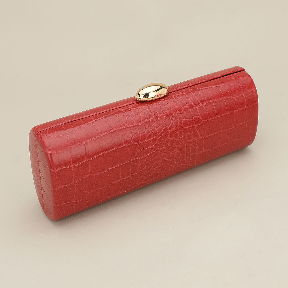 Madeline Love Red Faux Leather Textured Pattern Clutch Evening Bag - Bags & Wallets