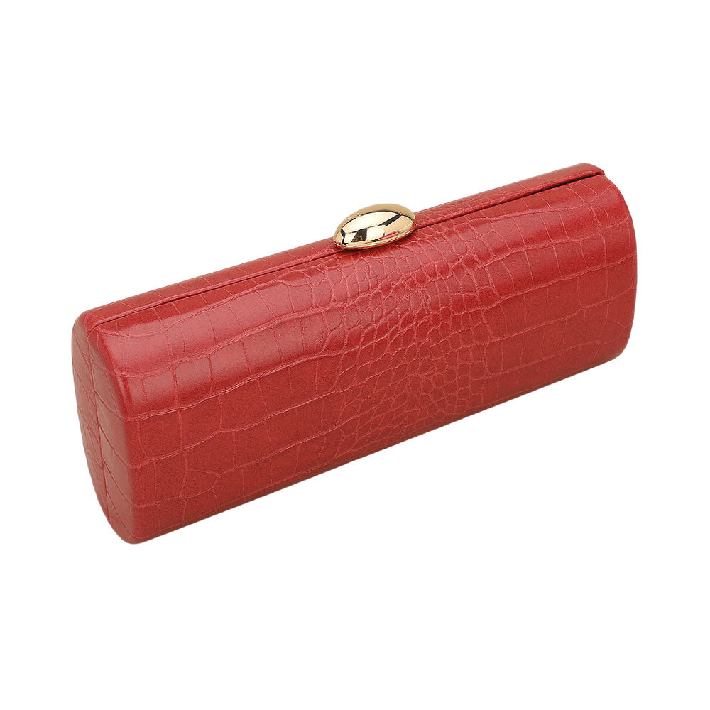 Madeline Love Red Faux Leather Textured Pattern Clutch Evening Bag - Bags & Wallets - desc
