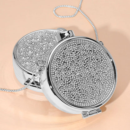 Madeline Love Silver Bling Studded Round Compact Clutch Evening Bag / Crossbody Bag - Bags & Wallets