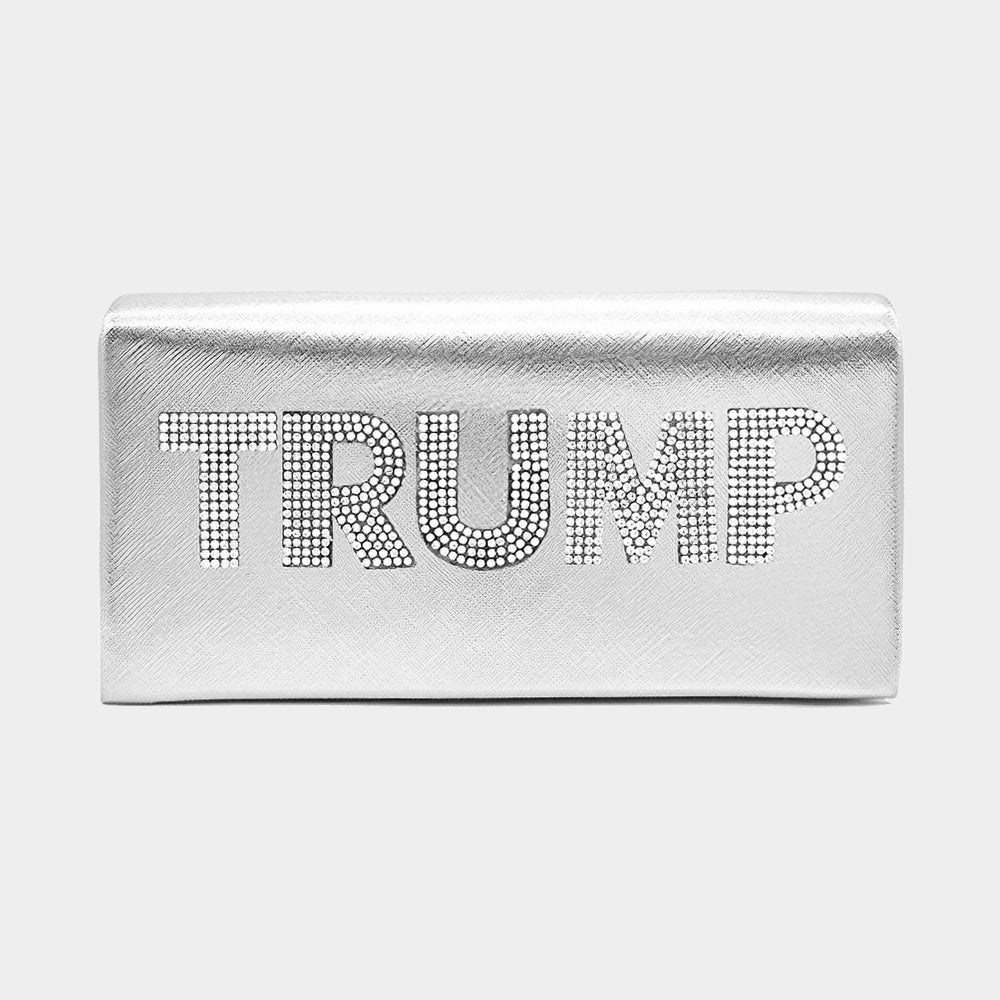 Madeline Love Silver TRUMP Bling Studded Pointed Metallic Clutch Bag / Evening Crossbody Bag - Bags & Wallets