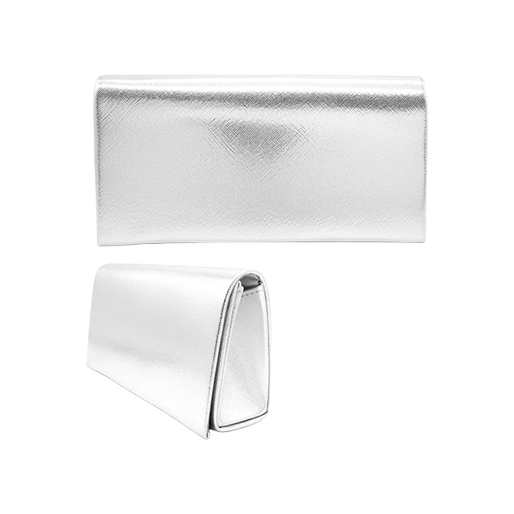 Madeline Love Silver TRUMP Bling Studded Pointed Metallic Clutch Bag / Evening Crossbody Bag - Bags & Wallets - extra