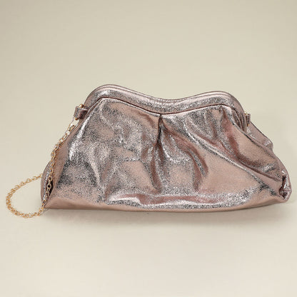 Madeline Love Gray Metallic Pleated Frame Clutch Evening Bag / Crossbody Bag - Bags & Wallets