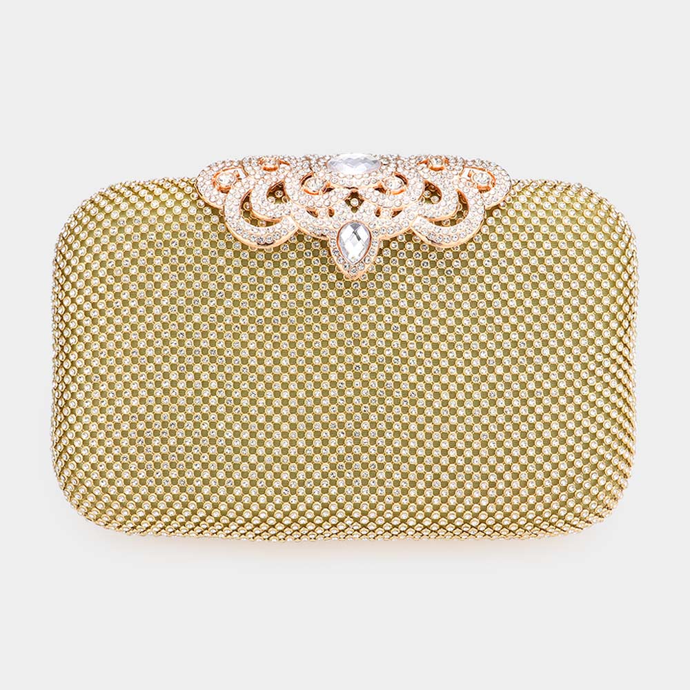 Madeline Love Gold Stone Embellished Evening Tote / Clutch / Crossbody Bag - Bags & Wallets