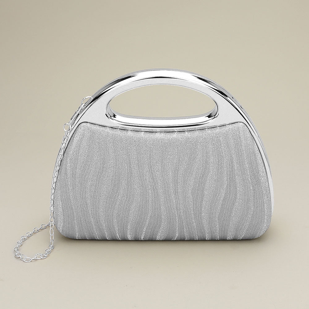 Madeline Love Silver Shimmering Structured Evening Clutch Crossbody Bag - Bags & Wallets
