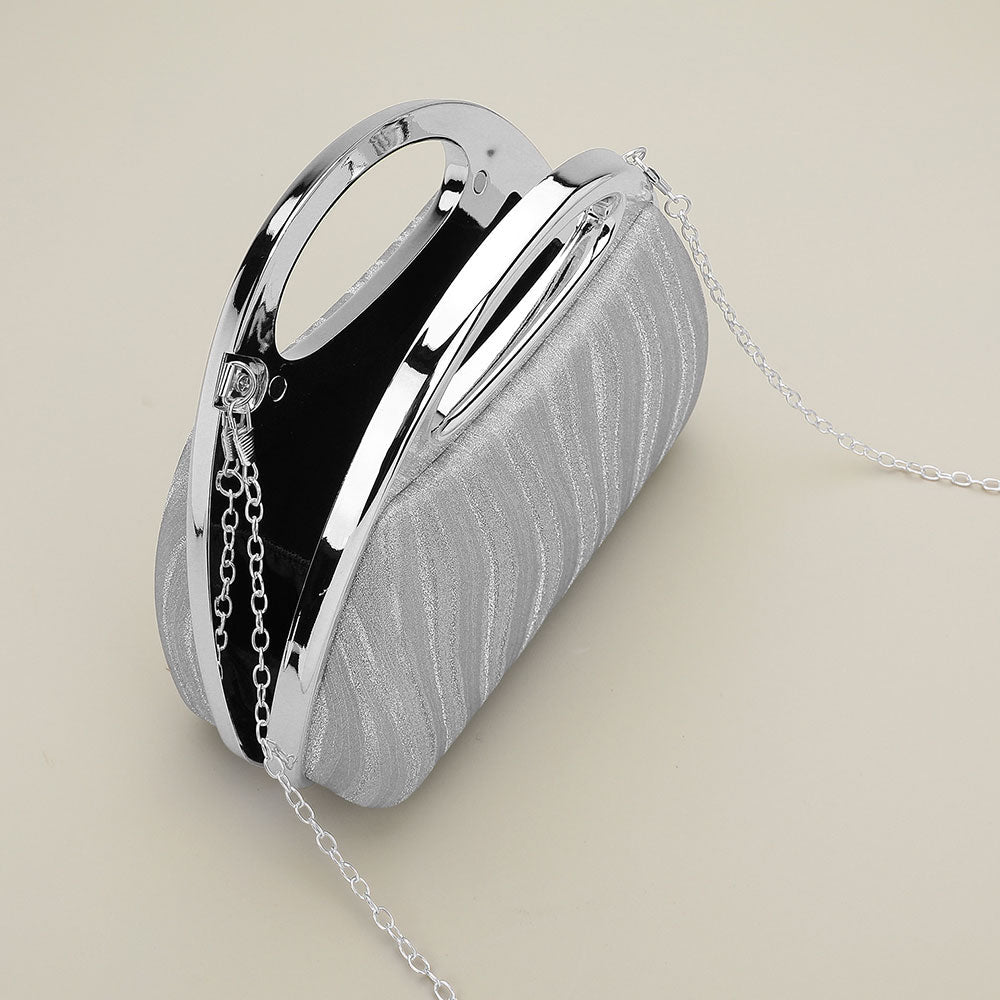 Madeline Love Silver Shimmering Structured Evening Clutch Crossbody Bag - Bags & Wallets - extra