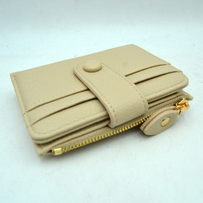 Pebbled Card Holder Wallet with Snap Button Strap and Zipper Pocket - Beige - Bags & Wallets