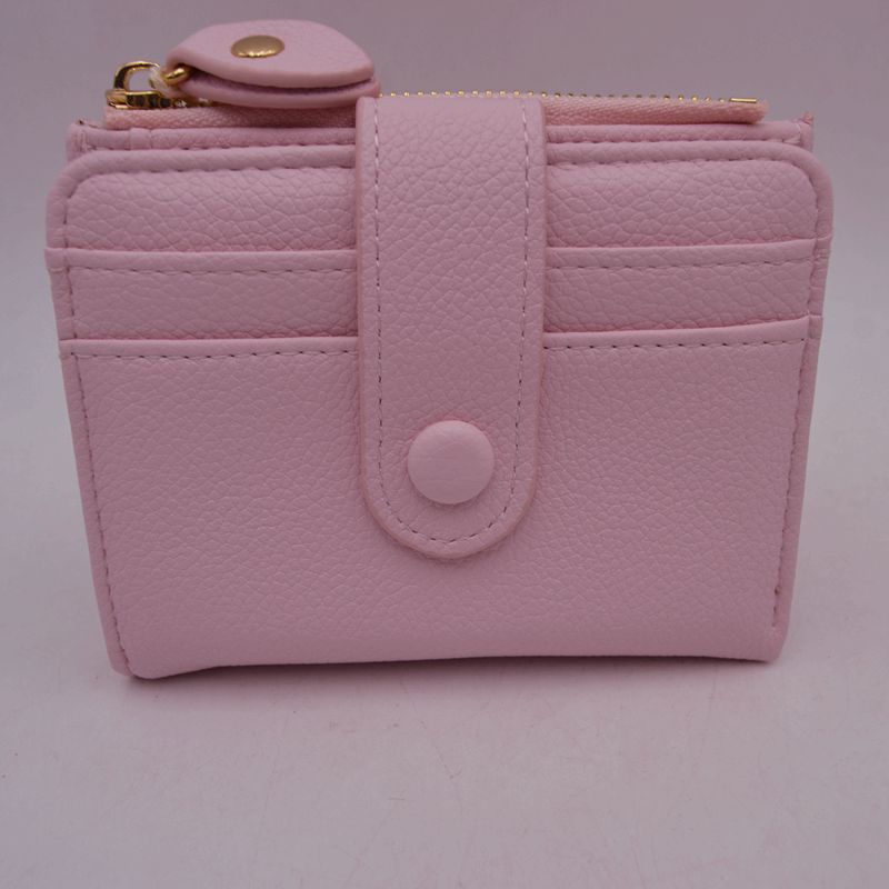 Pebbled Card Holder Wallet with Snap Button Strap and Zipper Pocket - Blush - Bags & Wallets