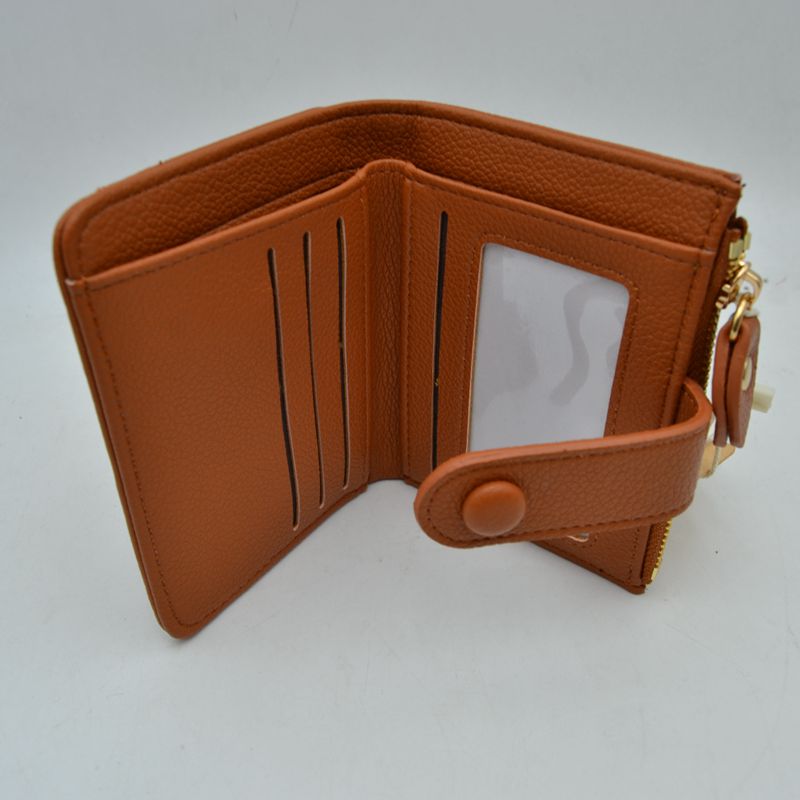 Pebbled Card Holder Wallet with Snap Button Strap and Zipper Pocket - Bags & Wallets