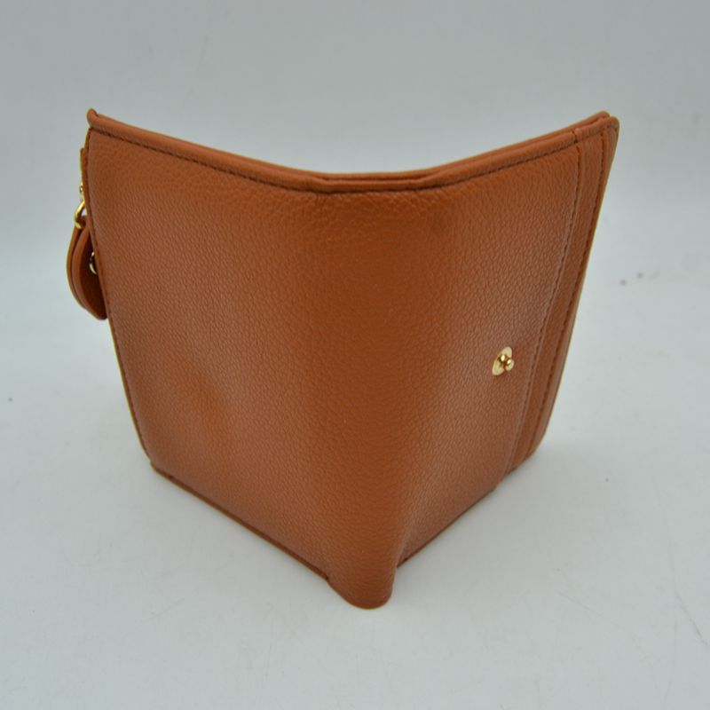 Pebbled Card Holder Wallet with Snap Button Strap and Zipper Pocket - Bags & Wallets