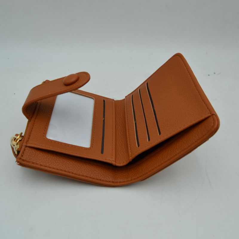 Pebbled Card Holder Wallet with Snap Button Strap and Zipper Pocket - Bags & Wallets