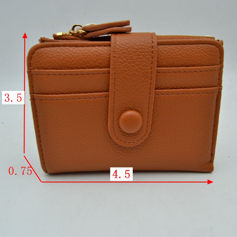 Pebbled Card Holder Wallet with Snap Button Strap and Zipper Pocket - Bags & Wallets