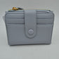 Pebbled Card Holder Wallet with Snap Button Strap and Zipper Pocket - Grey - Bags & Wallets