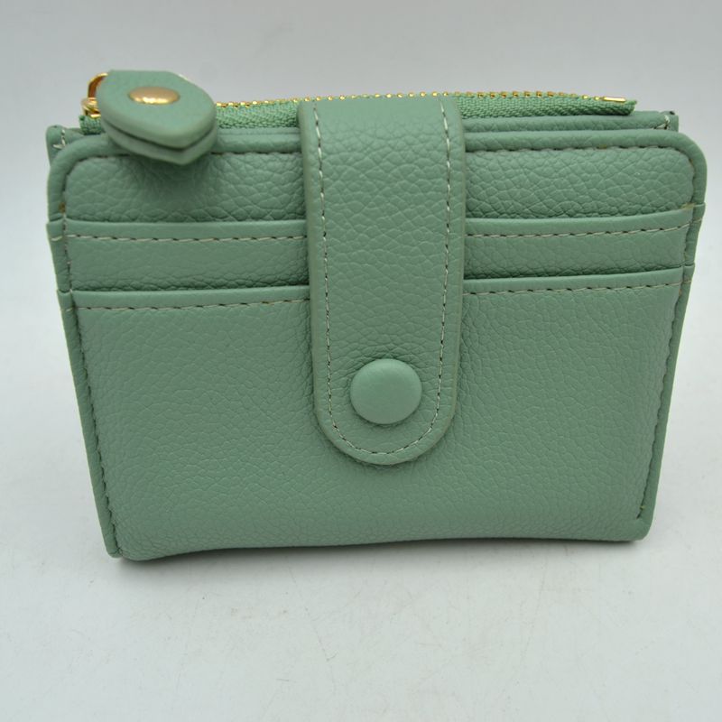 Pebbled Card Holder Wallet with Snap Button Strap and Zipper Pocket - Mint - Bags & Wallets
