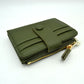 Pebbled Card Holder Wallet with Snap Button Strap and Zipper Pocket - Olive - Bags & Wallets