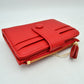 Pebbled Card Holder Wallet with Snap Button Strap and Zipper Pocket - Red - Bags & Wallets