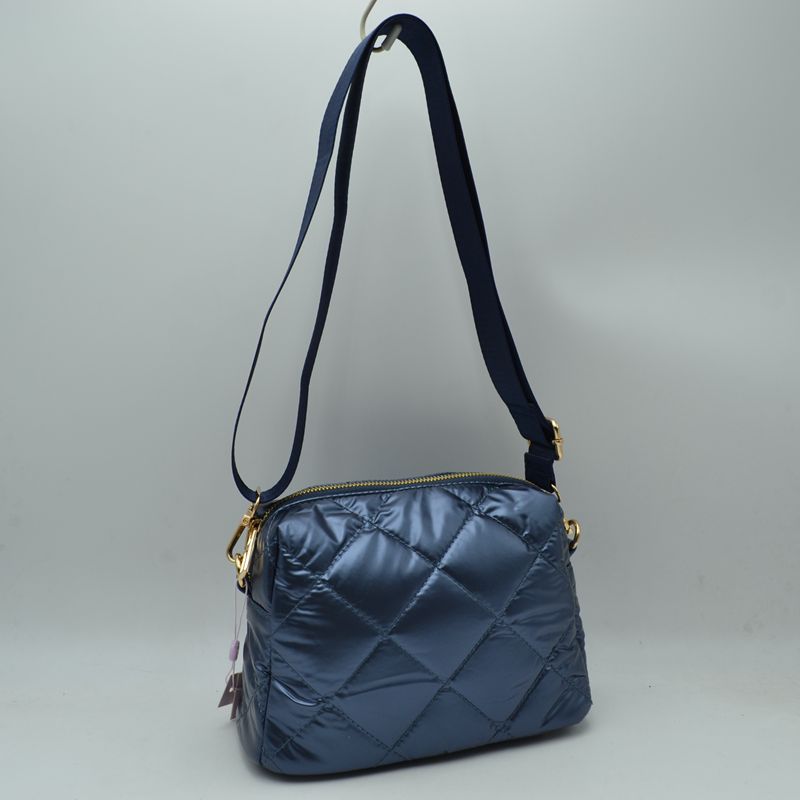 Quilted Puffer Crossbody Bag Shoulder Purse with Adjustable Strap - Navy Blue - Crossbody Bags
