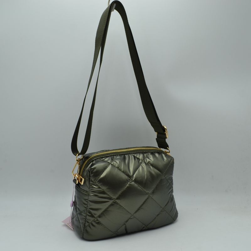 Quilted Puffer Crossbody Bag Shoulder Purse with Adjustable Strap - Olive - Crossbody Bags