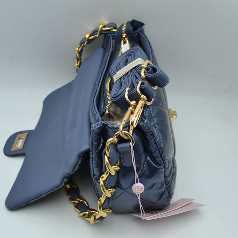 Quilted Metallic Puffer Shoulder Bag with Woven Chain Strap - Wine - Shoulder Bag