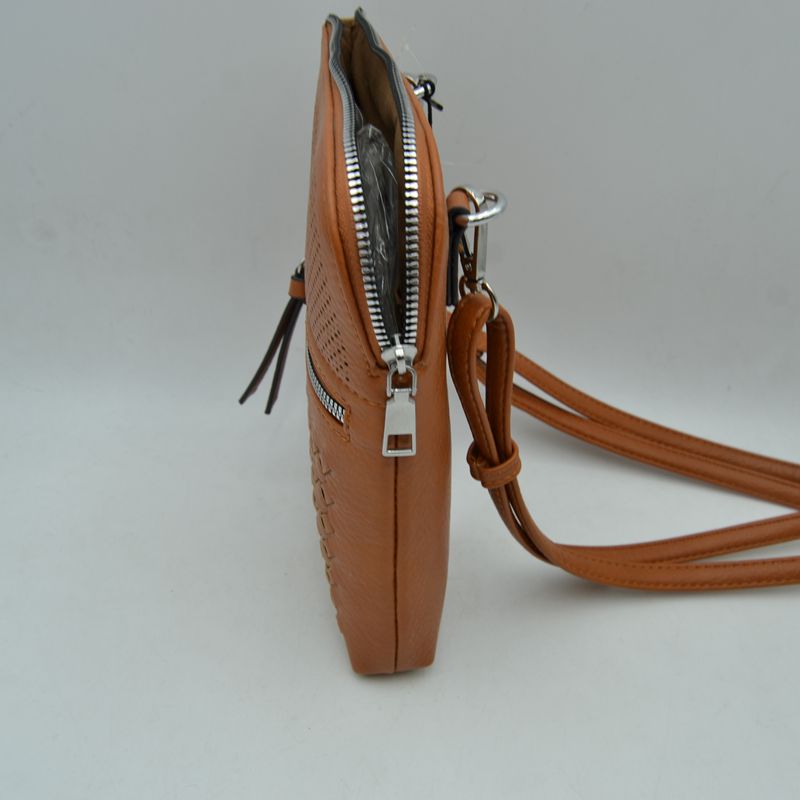 Crossbody Bag with Perforated Panel and Woven Front Detail - Cross Body Bag