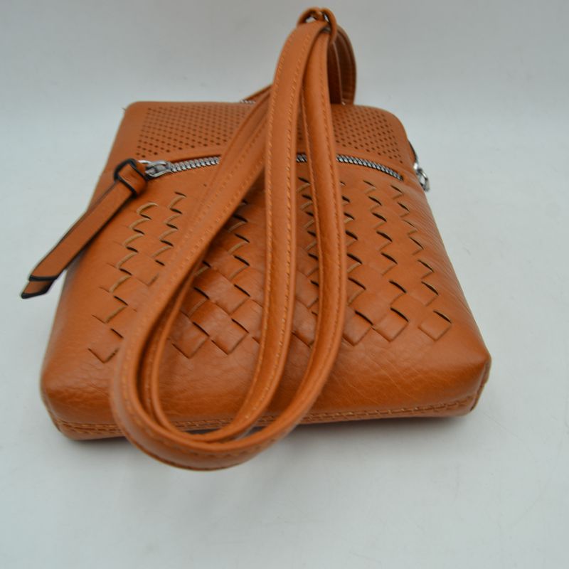 Crossbody Bag with Perforated Panel and Woven Front Detail - Cross Body Bag