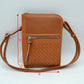 Crossbody Bag with Perforated Panel and Woven Front Detail - Cross Body Bag
