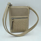 Crossbody Bag with Perforated Panel and Woven Front Detail - Stone - Cross Body Bag