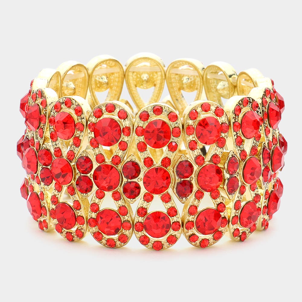 Madeline Love Gold, Red Marquise Crystal Bow Stretch Evening Bracelet - Bracelets