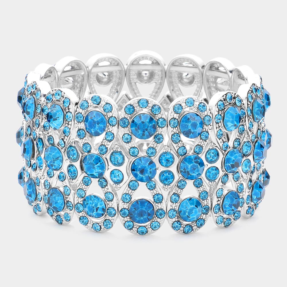 Madeline Love Blue Zircon, Rhodium Marquise Crystal Bow Stretch Evening Bracelet - Bracelets