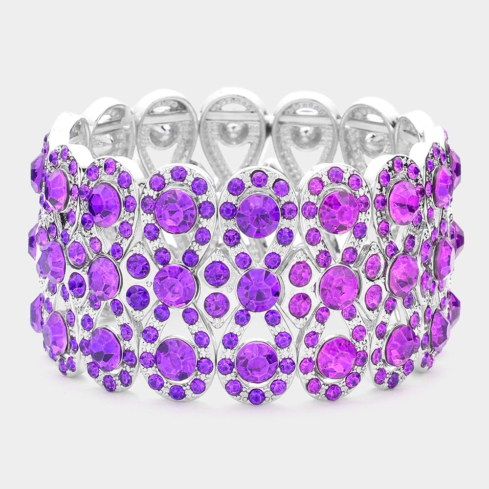 Madeline Love Purple , Rhodium Marquise Crystal Bow Stretch Evening Bracelet - Bracelets