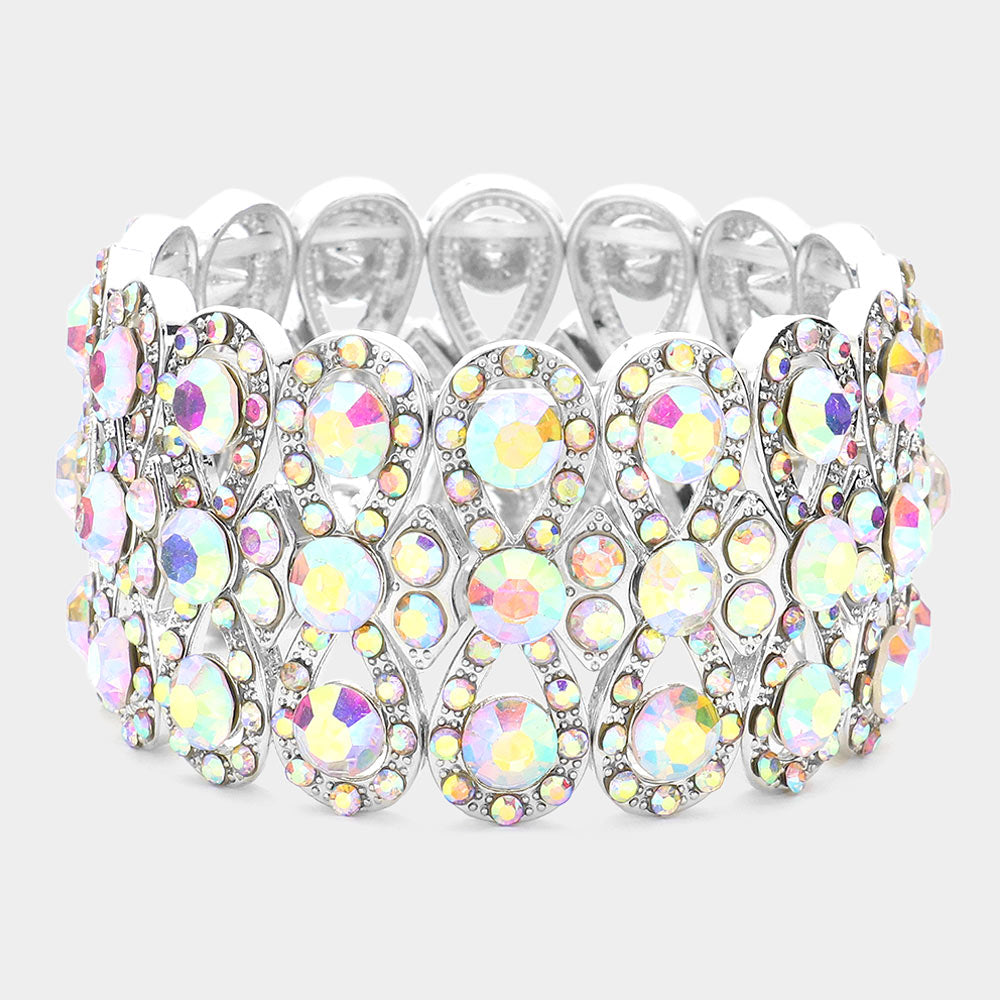 Madeline Love AB, Rhodium Marquise Crystal Bow Stretch Evening Bracelet - Bracelets
