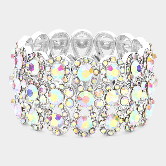 Madeline Love AB, Rhodium Marquise Crystal Bow Stretch Evening Bracelet - Bracelets