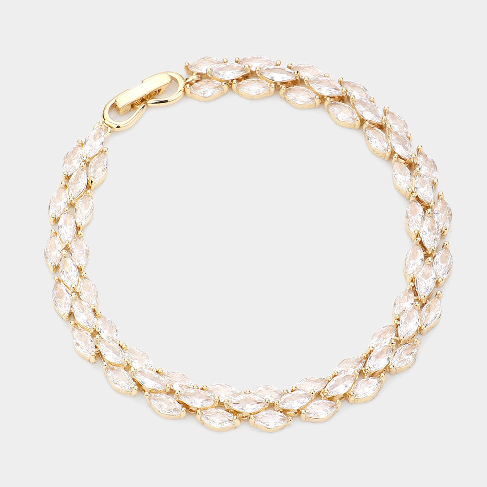Madeline Love Gold CZ Marquise Cluster Evening Bracelet - Bracelets