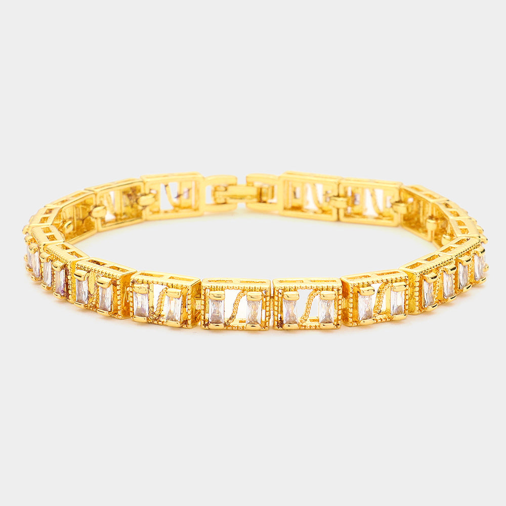 Madeline Love Gold Baguette Round CZ Stone Accented Evening Bracelet - Bracelets