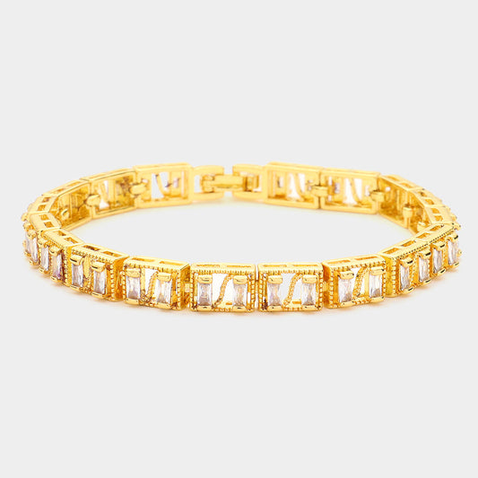 Madeline Love Gold Baguette Round CZ Stone Accented Evening Bracelet - Bracelets