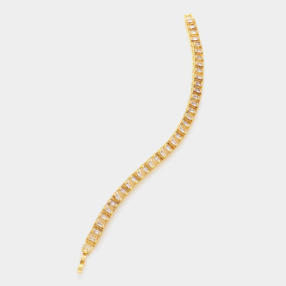 Madeline Love Gold Baguette Round CZ Stone Accented Evening Bracelet - Bracelets - desc