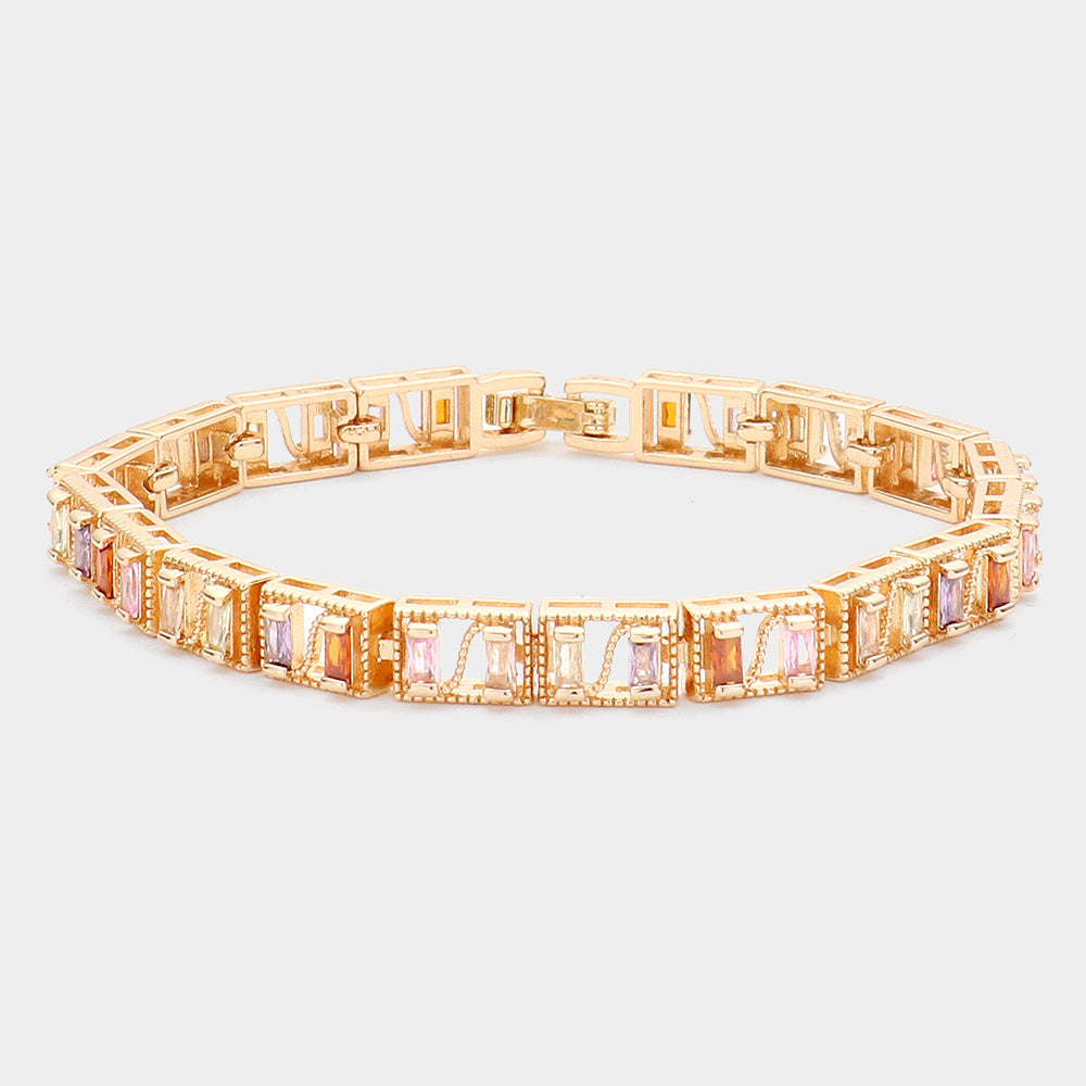 Madeline Love Gold, Multi Baguette Round CZ Stone Accented Evening Bracelet - Bracelets