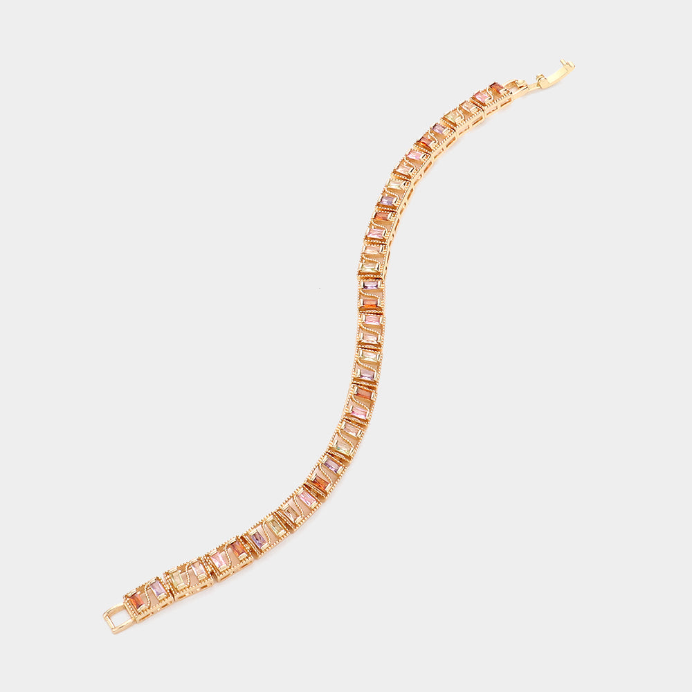 Madeline Love Gold, Multi Baguette Round CZ Stone Accented Evening Bracelet - Bracelets - desc