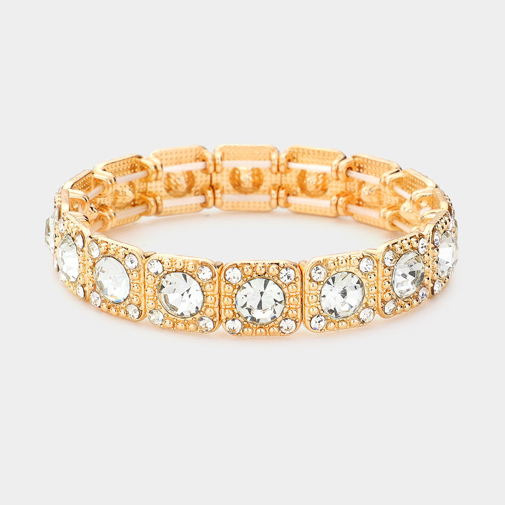 Madeline Love Clear, Gold Stone Embellished Evening Bracelet - Bracelets