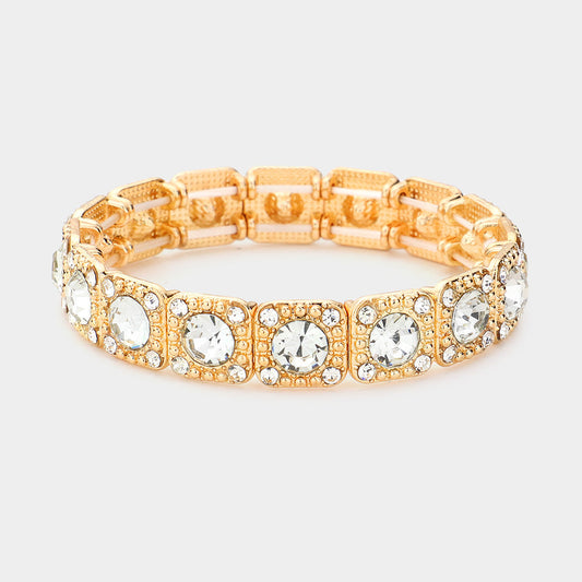 Madeline Love Clear, Gold Stone Embellished Evening Bracelet - Bracelets