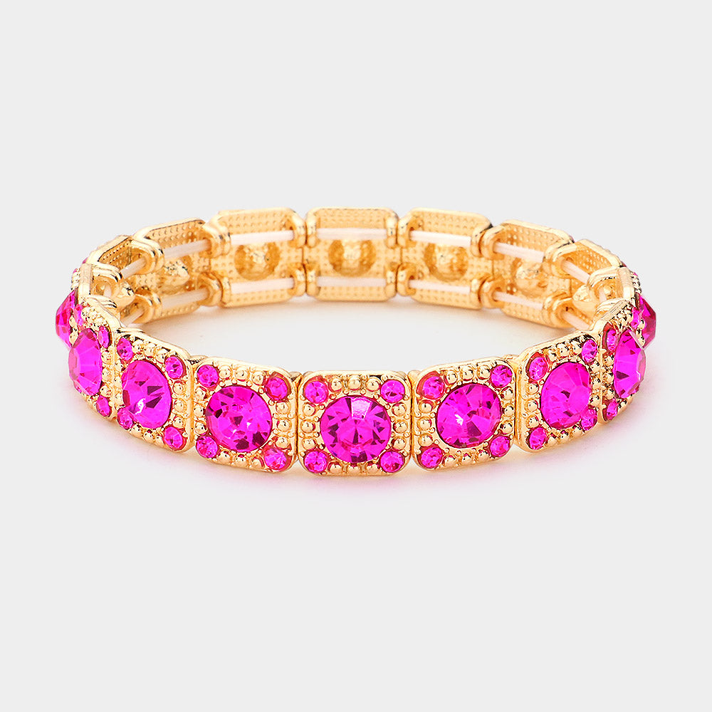 Madeline Love Fuchsia, Gold Stone Embellished Evening Bracelet - Bracelets