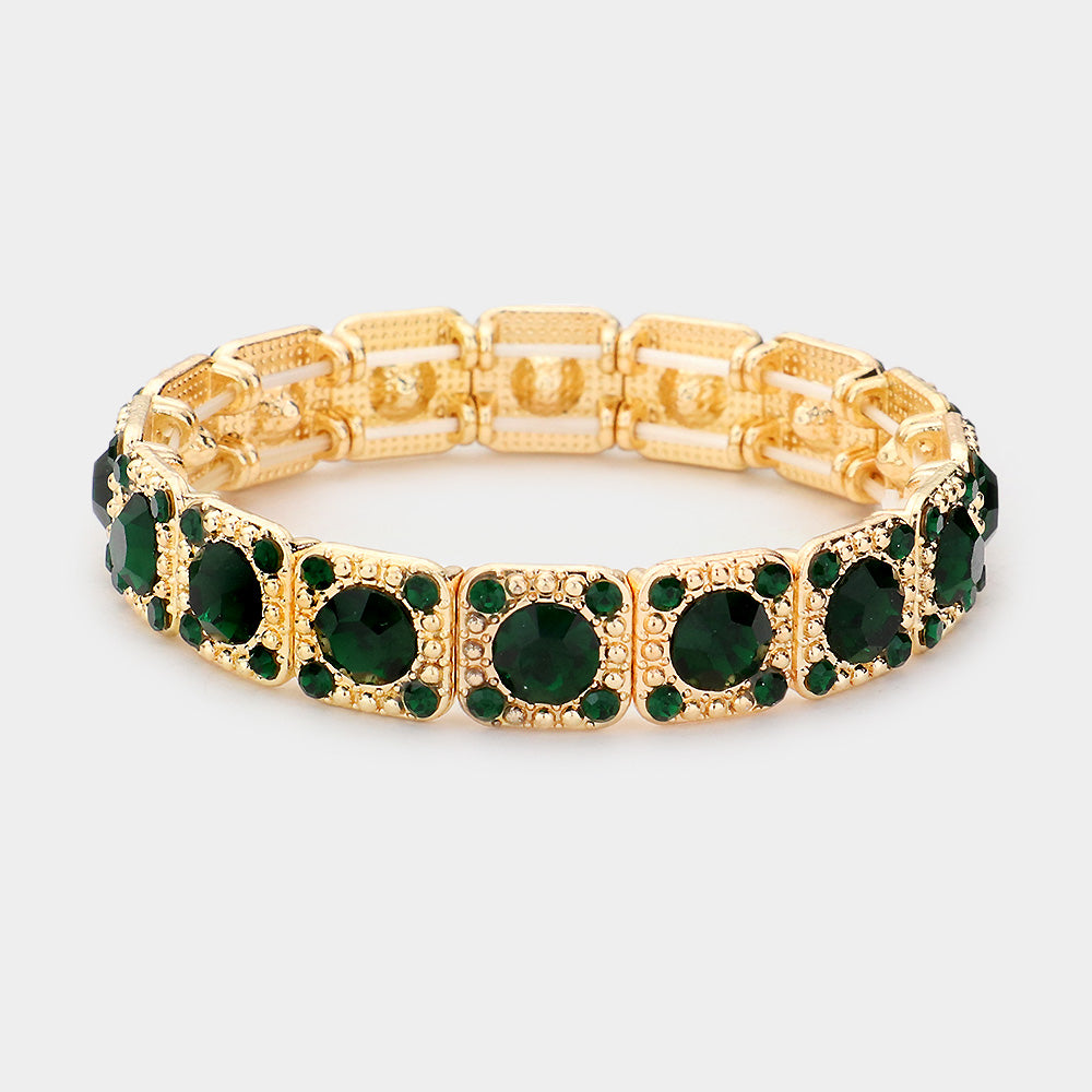 Madeline Love Gold, Green Stone Embellished Evening Bracelet - Bracelets