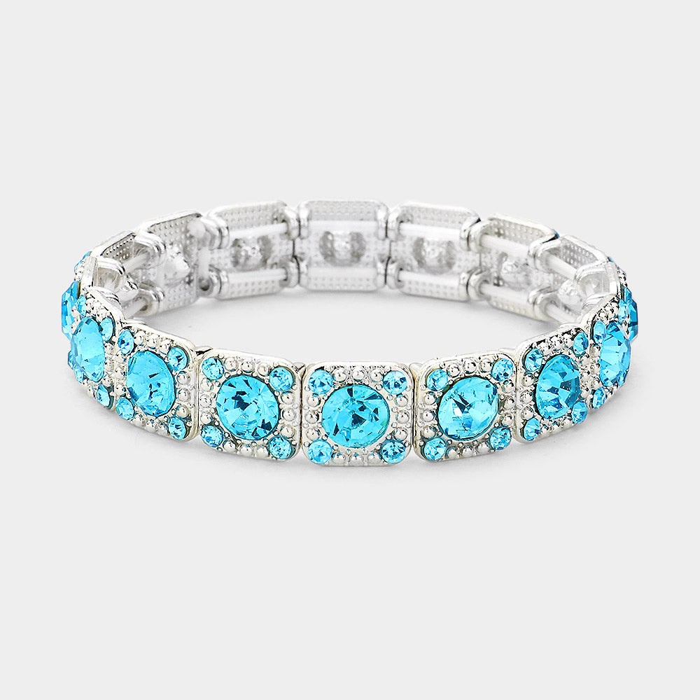 Madeline Love Aqua, Silver Stone Embellished Evening Bracelet - Bracelets