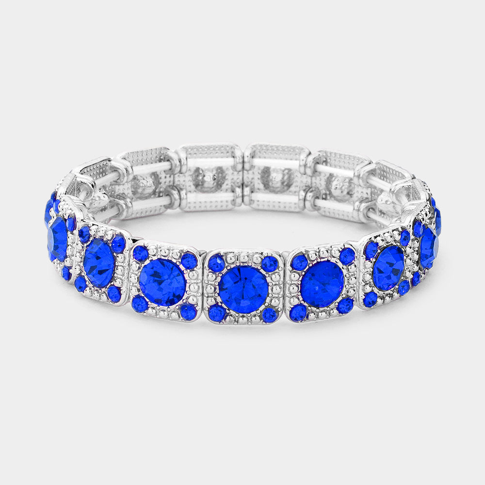 Madeline Love Royal Blue, Silver Stone Embellished Evening Bracelet - Bracelets