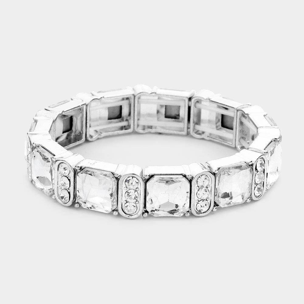Madeline Love Silver Asscher Stone Accented Stretch Evening Bracelet - Bracelets