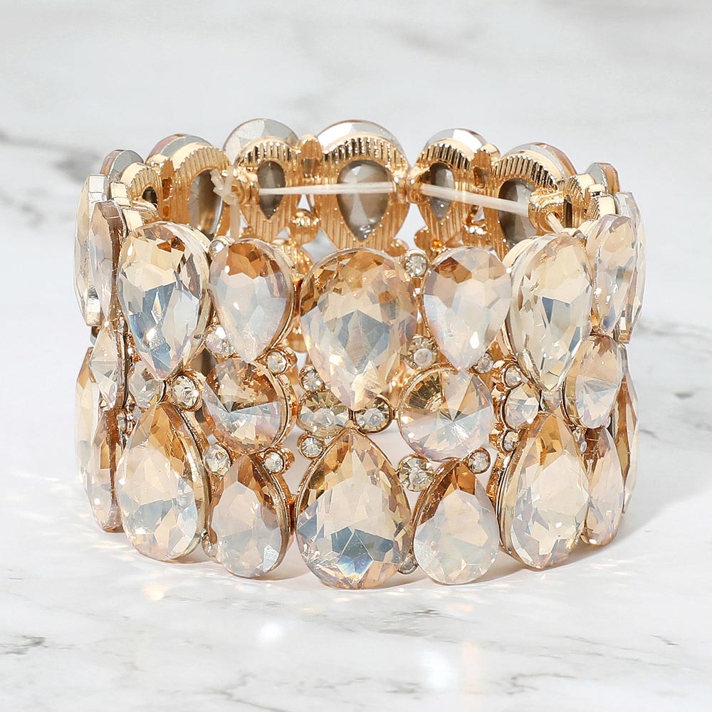 Madeline Love Gold, Lt Col Topaz Teardrop Crystal Stretch Evening Bracelet