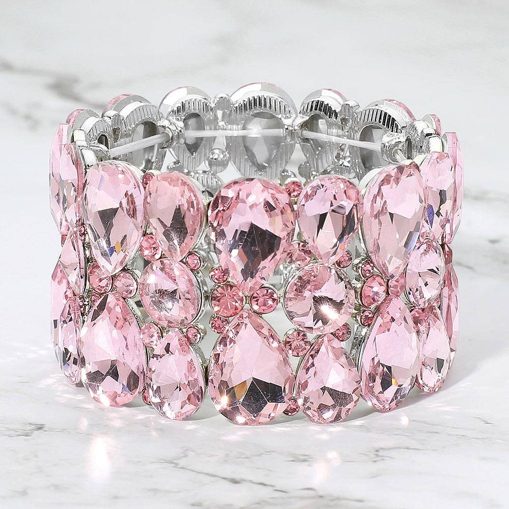 Madeline Love Pink, Silver Teardrop Crystal Stretch Evening Bracelet