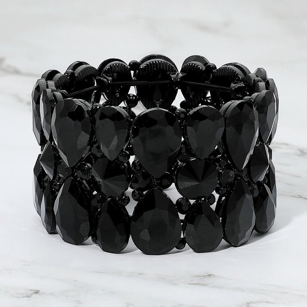 Madeline Love Black, Jet Black Teardrop Crystal Stretch Evening Bracelet